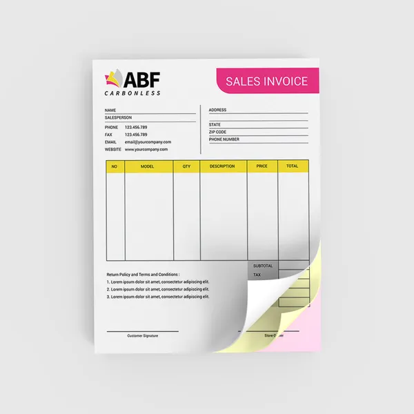 Custom 3 part 4.25x5.5 carbonless forms for compact triplicate receipts