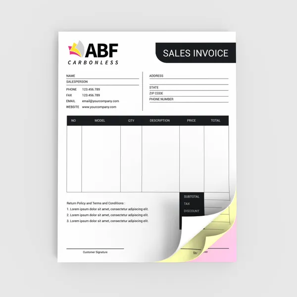 Custom 3 part 8.5x11 carbonless forms for business invoices and work orders