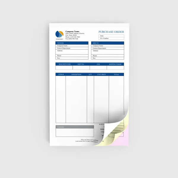 Custom 3 part 8.5x5.5 carbonless forms for receipts and small invoices