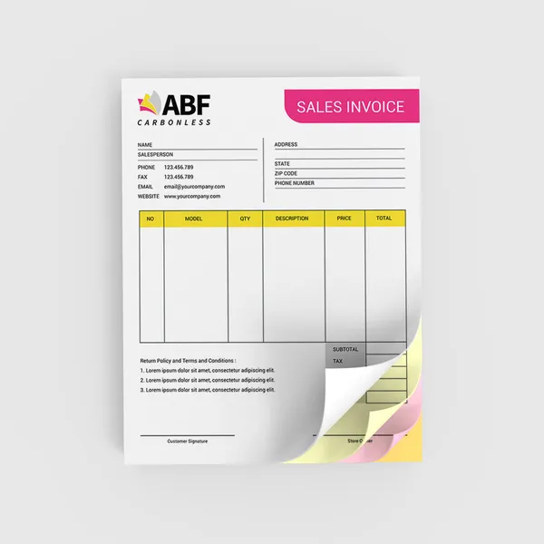 Custom 4 part 4.25x5.5 carbonless forms for compact quadruplicate receipts