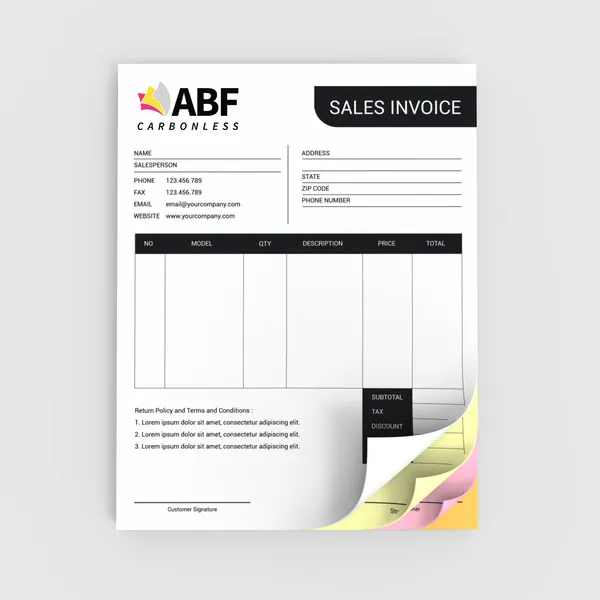 Custom 4 part 8.5x11 carbonless forms for multi-copy business documents