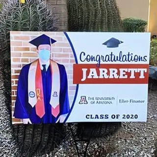 Custom graduation yard sign with student photo for lawn display
