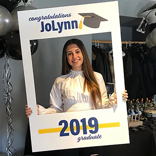 Custom graduation selfie frame prop for commencement celebrations