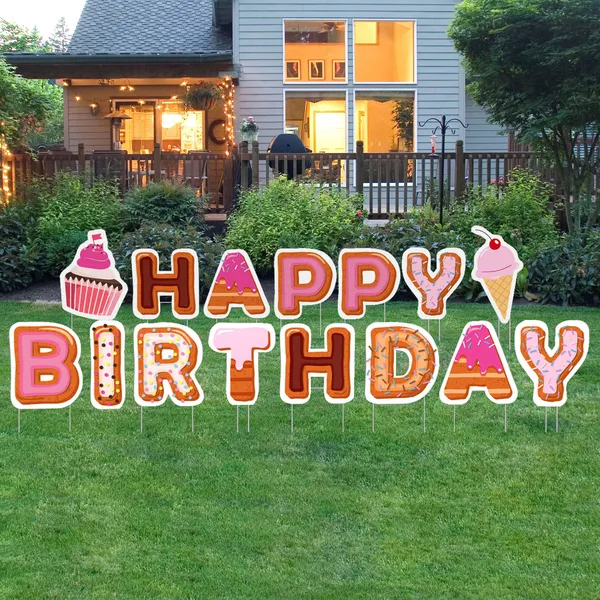 Custom pastry theme happy birthday lawn letter signs for outdoor celebrations