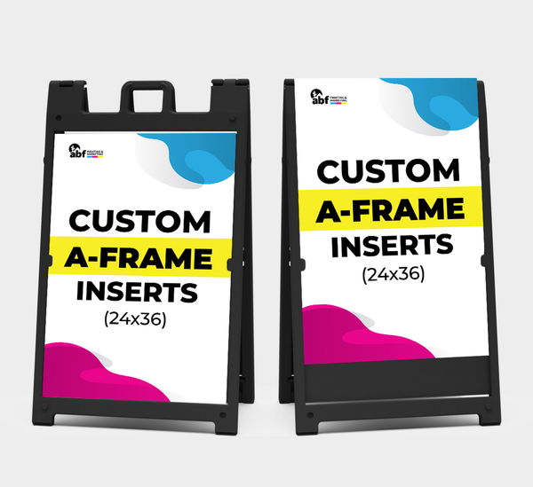 Custom A-frame corrugated plastic insert panels in 24x36 size