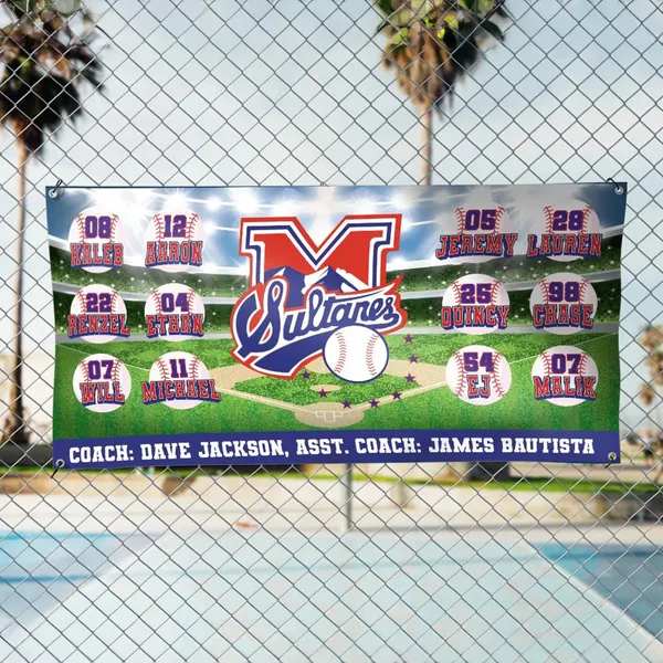Custom sports team banner with player photos and team colors