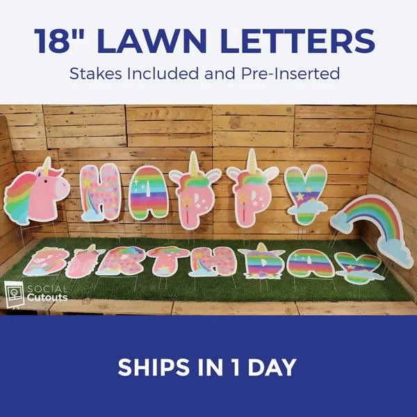 Unicorn & Rainbows Birthday Lawn Letters 2
