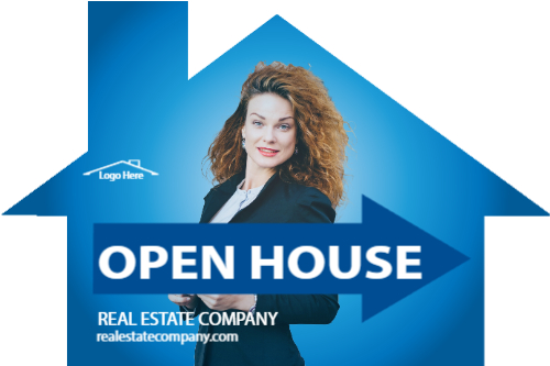 Cool Blue 12x18 House-Shaped Directionals with photo