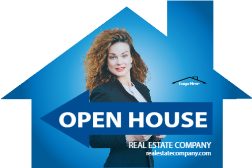 Cool Blue 12x18 House-Shaped Directionals with photo