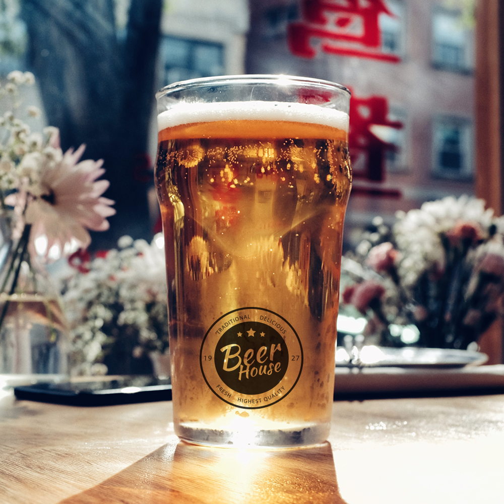 Custom Printed Hops 16 oz. Beer Glass, Easy Grip Pint