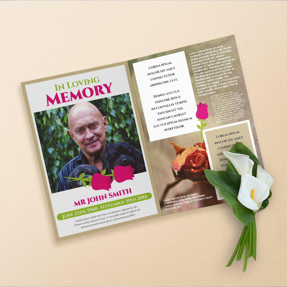 OBITUARY PRINTING, loved ones, dies, passing, funeral programs