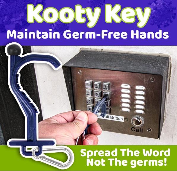 thumbnail interactive-video image 1 of Olive Green Kooty Key Germ-Free Key Chain Tool With Retractor 1 of 5