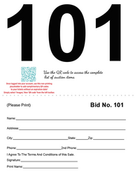 Auction Bid Cards with Stub  QR