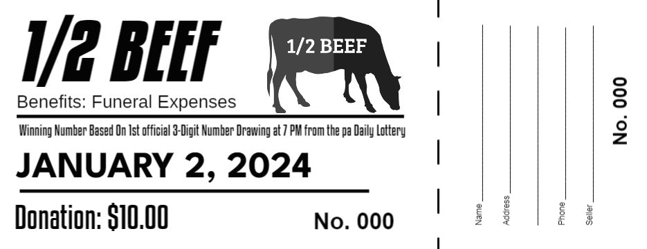 Half Beef Raffle custom printed raffle tickets