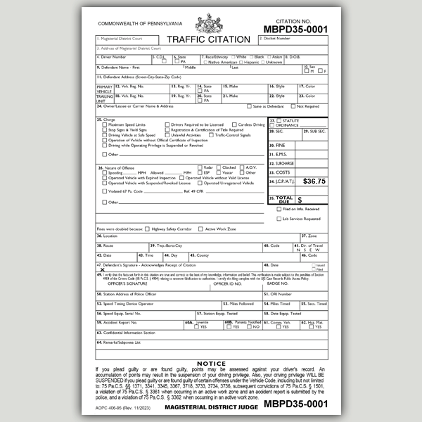 Pennsylvania Citation Forms