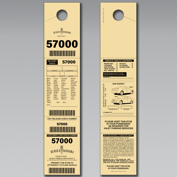 VP 15 Oversized 4 Part Valet Tickets