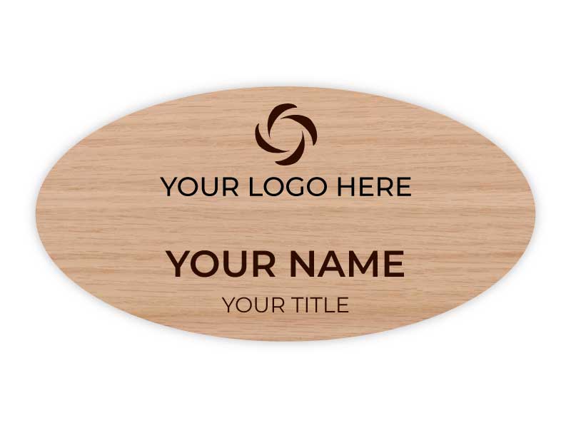 1.5 x 3 Oval Oak Name Badge Engraved