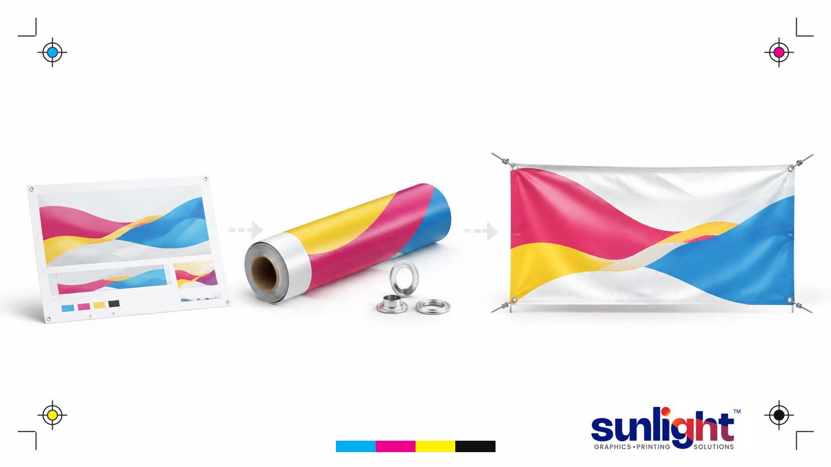 the ultimate guide to custom banner printing blog thumbnail by Sunlight Graphics