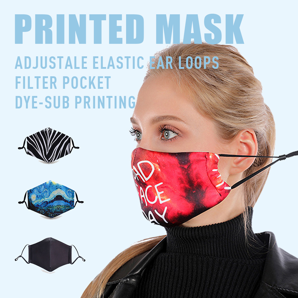 （002FMS048）Dye-Sub Printed Adult Mask Adjustable Ear Loops w./ Filter Pocket (S048)