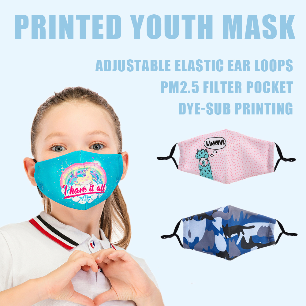 （002FMS049）Dye-Sub Printed Youth Mask Adjustable Ear Loops w./ Filter Pocket (S049)