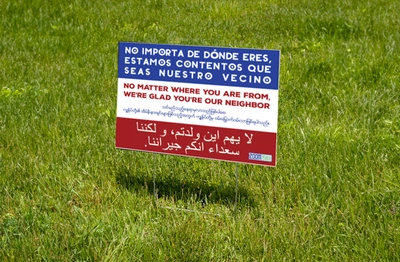 No matter where you are from we are glad you're our neighbor Lawn Sign (stake included)